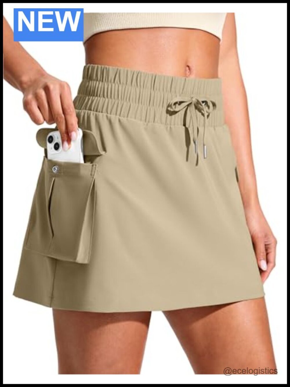 14" Cargo Skorts with 4 Pockets, High Waisted Drawstring Skirt for Hiking Golf